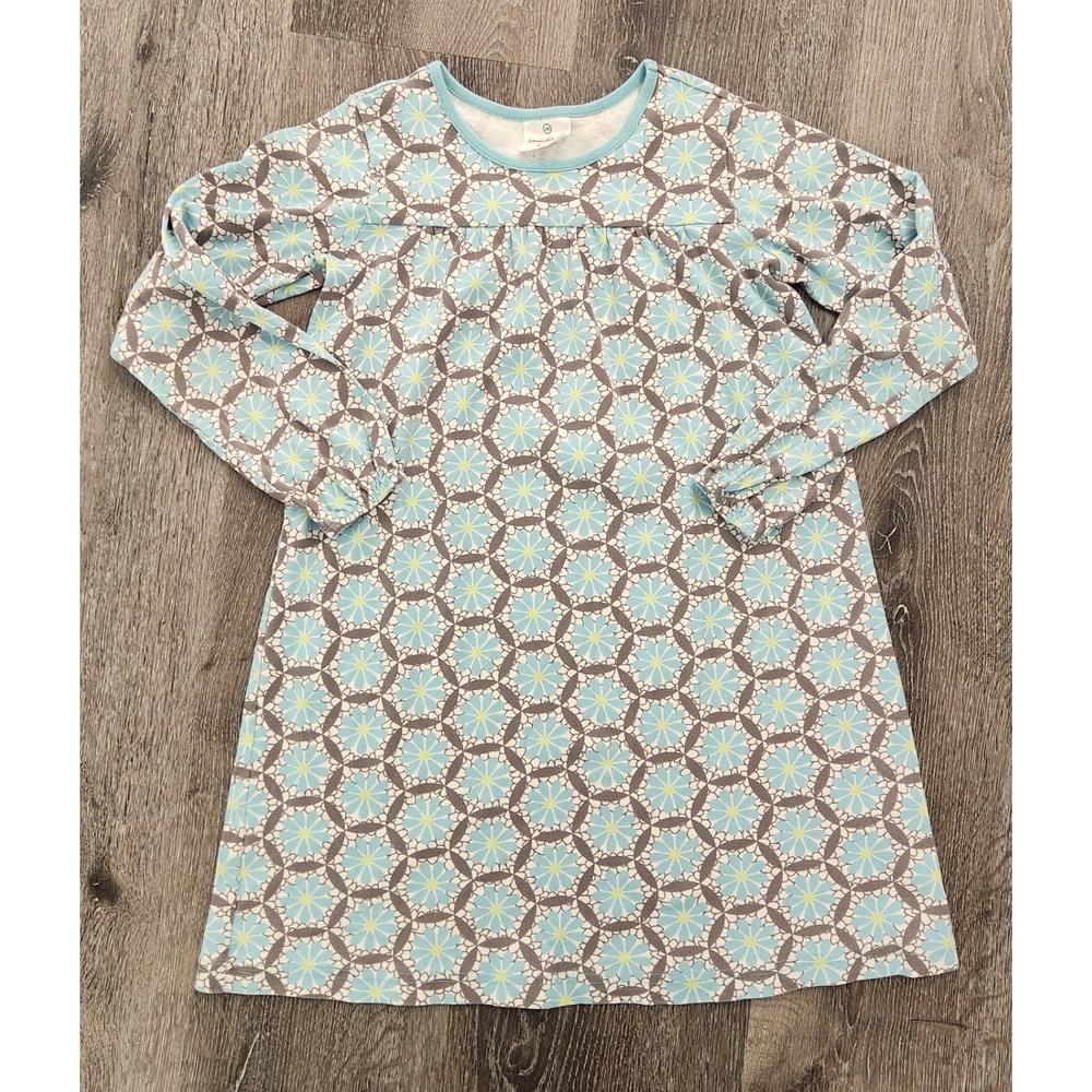 Hanna Andersson Girls Blue Grey Floral Cotton Long Sleeve Dress Size 140 US 10